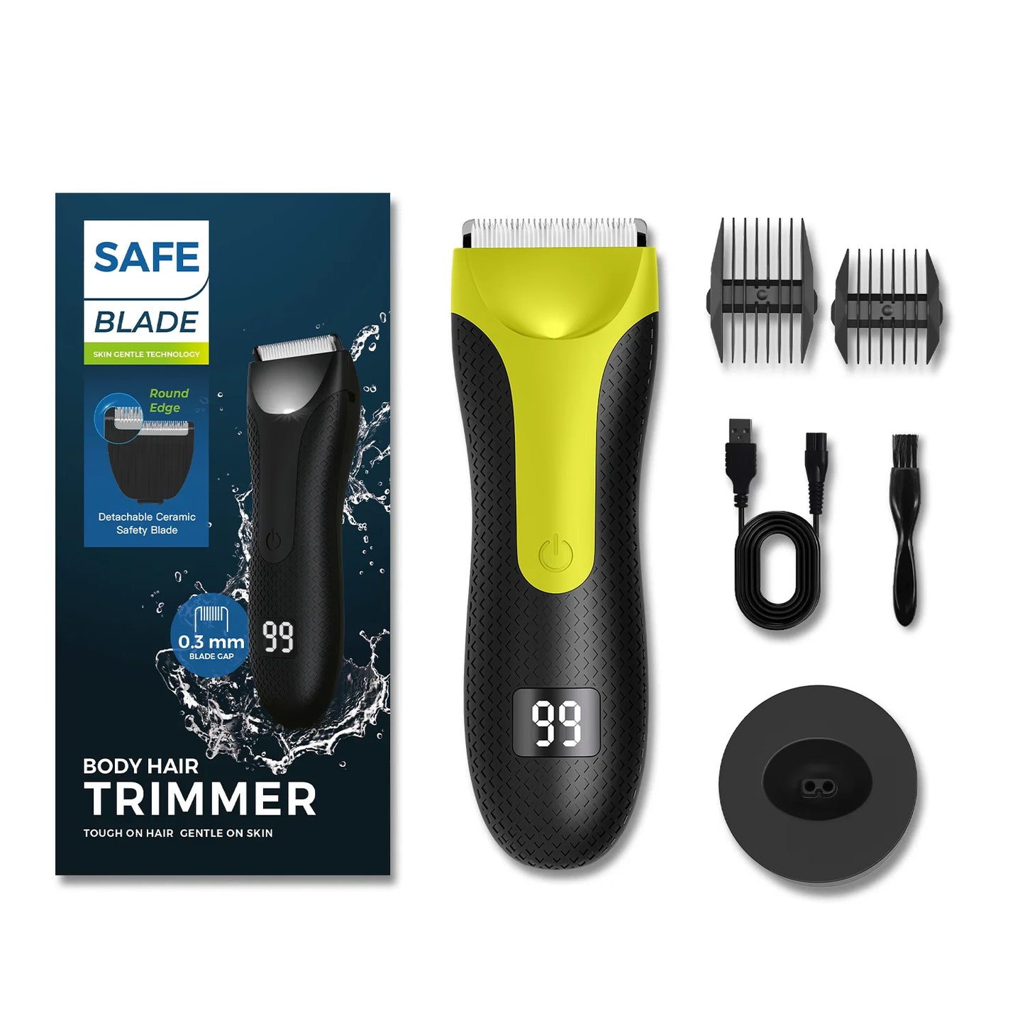 Men's Electric Groin & Body Hair Trimmer IPX6 Waterproof Shaver Body Grooming Clipper Bikini Epilator USB Rechargeable
