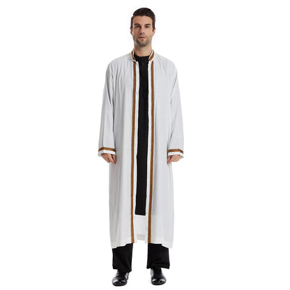 TH830 Men's Muslim Middle Eastern Men Long Sleeves Embroidery Cardigan Robe  Jubba Thobe