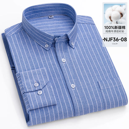 New in Tops Pure Cotton Oxford Plaid Striped Shirts For Men Long Sleeve Classic Business Formal Slim Fit Casual Designer Clothes