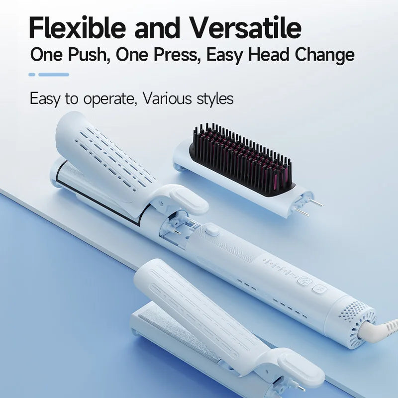 3 in 1 Interchangeable Cold Air Hair Styler Straightener Comb Arc Curling Iron Fast Heating Billion Negative Ions Portable