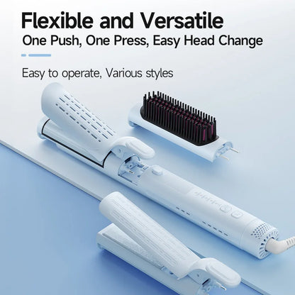 3 in 1 Interchangeable Cold Air Hair Styler Straightener Comb Arc Curling Iron Fast Heating Billion Negative Ions Portable