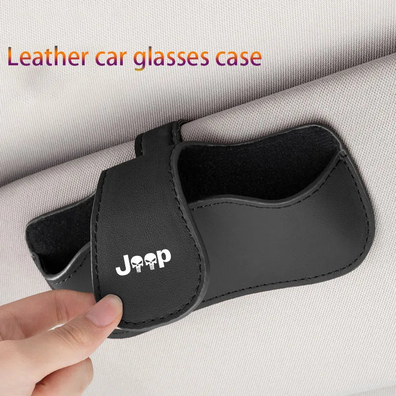 Car sun visor glasses box leather sunglasses holder for Jeep Grand Cherokee Wrangler Rubicon Renegade Patriot Compass Commander