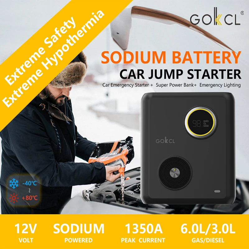 27500mAh 2000A UltraSafe Jump Starter – 12V Sodium Battery Booster Pack, Portable Jump Box, PD60W Power Bank & Jumper Cables