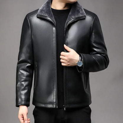 Winter Sheepskin Fleece Leather Coat Business Fleece Collar Thickened Leather Coat