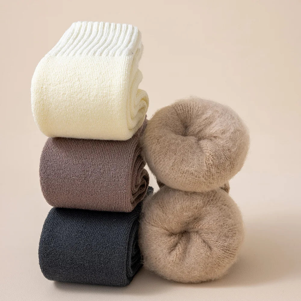 Winter Men's Merino Wool Long Socks Thick Warm Large Size High Quality Harajuku Retro Snow Casual Antifreeze Pure Cashmer 5 Pair
