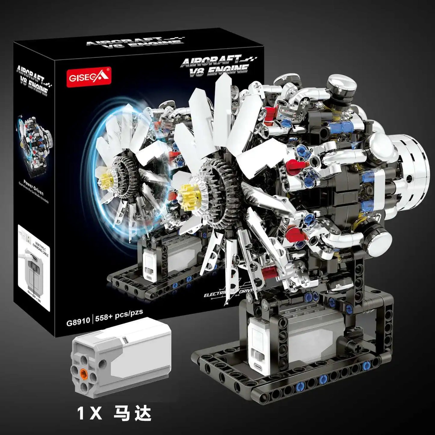 V8 Motorized Engine Building Block Assembly Model, Simulated Mechanical Craft Ornament, Creative Desktop Collectible Present