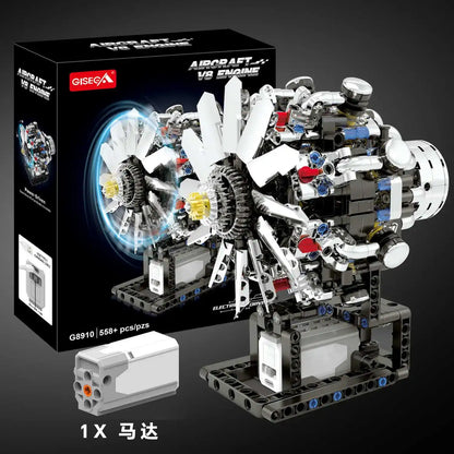 V8 Motorized Engine Building Block Assembly Model, Simulated Mechanical Craft Ornament, Creative Desktop Collectible Present