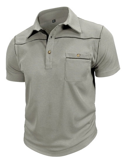 Plus Size Men's Polo Shirt 2026 Summer Fashion Vacation Casual Collared Solid Color Henley T-Shirt Pullover Top