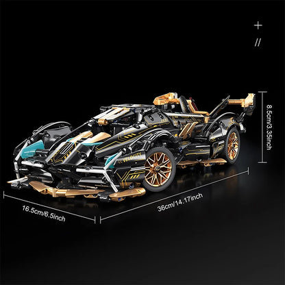 2024 Black V12 Block Roadster RC Tech Racer 1:14DIY Roadster building block assembly Block car toy birthday gift （1000+granule）