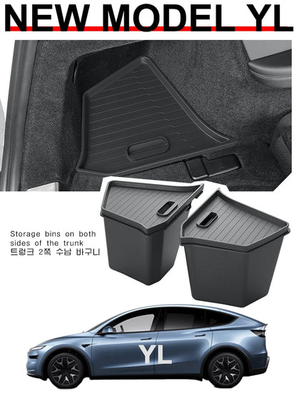 Trunk Side Storage Box Space Optimization Corrosion Resistant TPE Organizer Bins with Lids 1 Pair 2026 Tesla Model Y L LWB Trunk