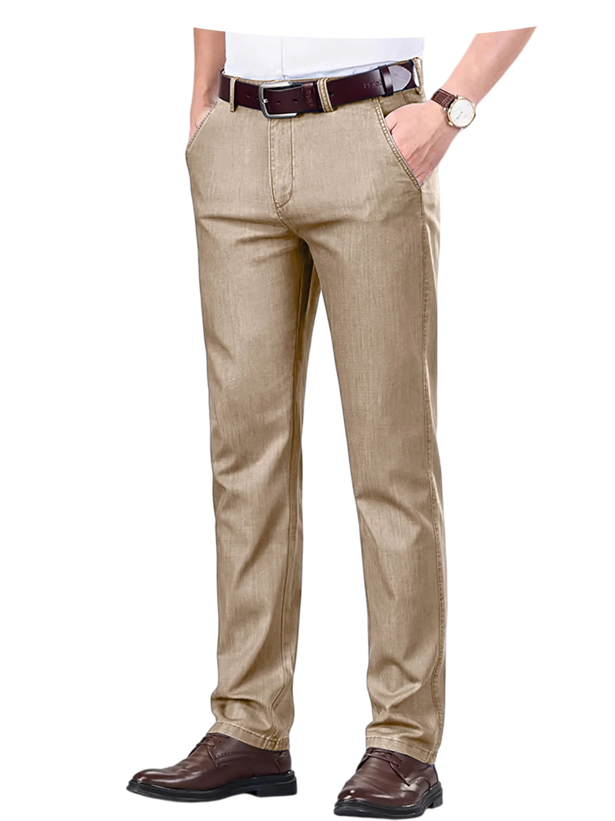 Men's Jeans Straight Leg Denim Pants High Waist Loose Fit Suit Trousers Business Office Formal Casual Men's Dress Pants Summer
