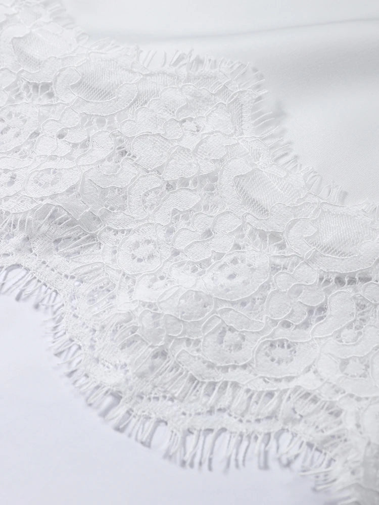 Solid Women Lace Patchwork Top Long Sleeve O-neck Irregular Hem Female T-shirt Casual Spring Summer Loose All-match Clothing