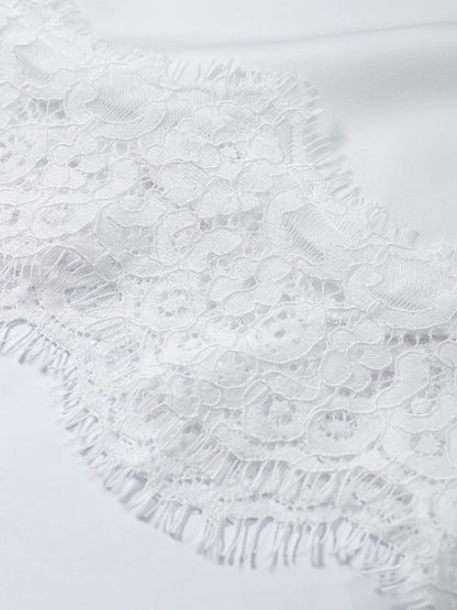 Solid Women Lace Patchwork Top Long Sleeve O-neck Irregular Hem Female T-shirt Casual Spring Summer Loose All-match Clothing