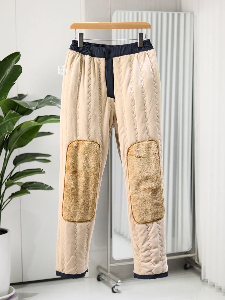 Thickened Fleece Winter Casual Pants Men's Straight Leg Cotton Trousers Warm Fashionable Long Pants Polyester Fiber 100%