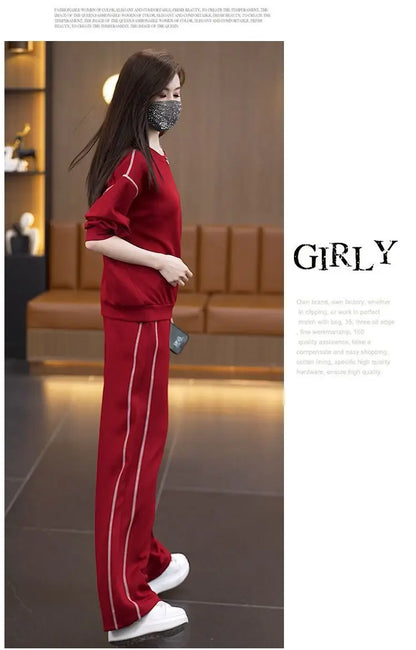 Ladies Large Size Cotton Embroidered Sportswear Set Casual Long Pants Two-Piece Fashionable Outfit for plus Size Women