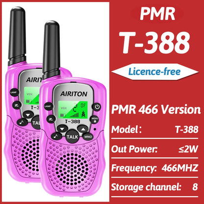 2PCS AIRITON T388 Mini Walkie Talkie Children Toy Gift Kids FRS PMR Long Range VOX Handheld Two Way Radio For Boys Girls