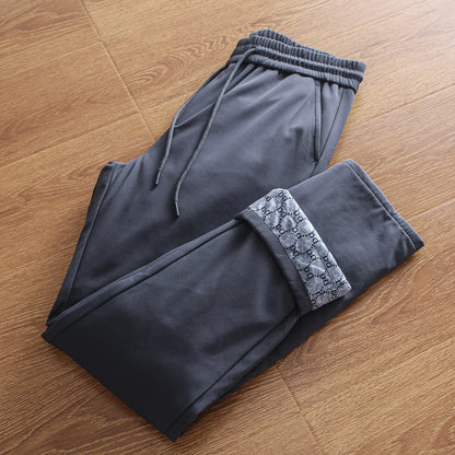 Men's Winter Outdoor Casual down Pants Elastic Waist Straight Leg Long Trousers Fashionable Warm Windproof Waterproof