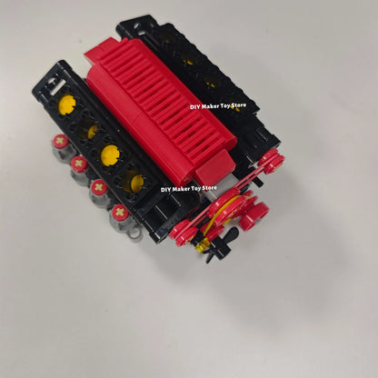 MOC Super V8 Engine Simulation Model Building Blocks Technology Car Parts 6 Speed Gearbox Power Motor Battery Box Boys Toys Gift