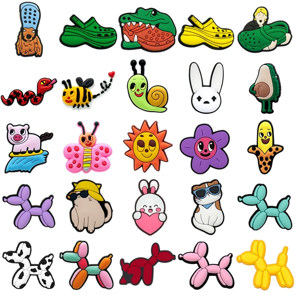 1/25PCS Cute Animal & Nature Theme Shoe Charms Set DIY Decorative Pins Cat Rabbit Sun Clogs Accessories Fashion Shoe Buckle Gift