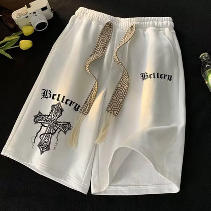 Summer Man Casual Shorts Drawstring High Street Cross Design Trendy Lightweight
