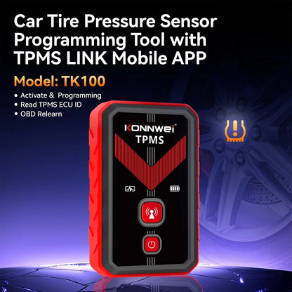2026 KONNWEI TK100 TPMS Car Tire Pressure Diagnostic Tool Relearn Program 2PCS 315/433Mhz Sensor For ios Android TPMS Programing