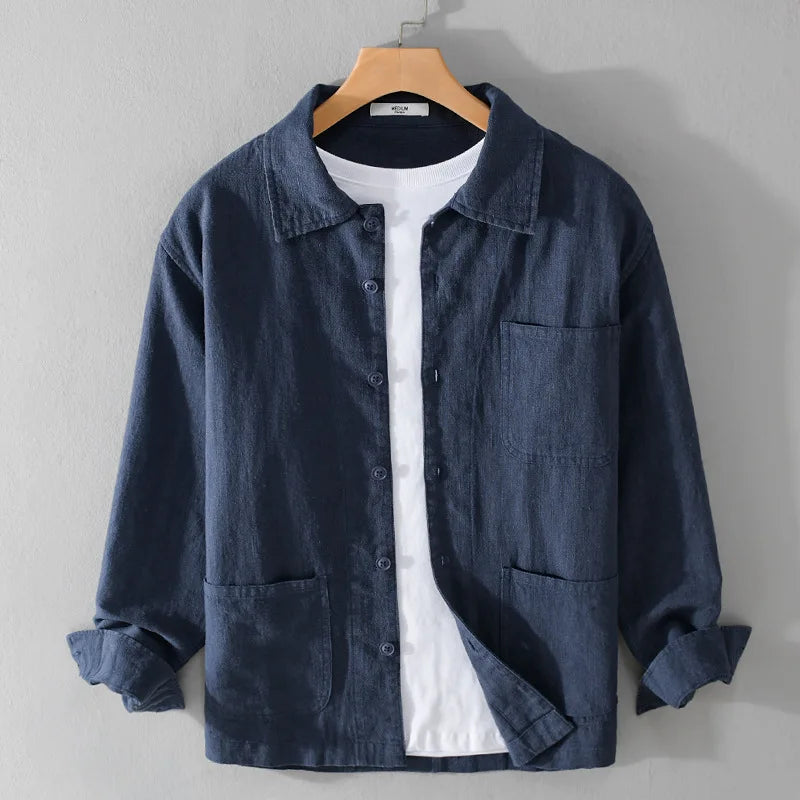 Spring Autumn New Solid Color Casual Long Sleeve Shirts for Men Clothing Cotton and Linen Soft Streetwear FY9796