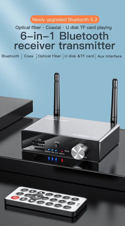 6 IN 1 DAC Bluetooth 5.3 Receiver Transmitter Optical Coaxial AUX RCA USB TF Wireless Audio Adapter Digital to Analog Converter