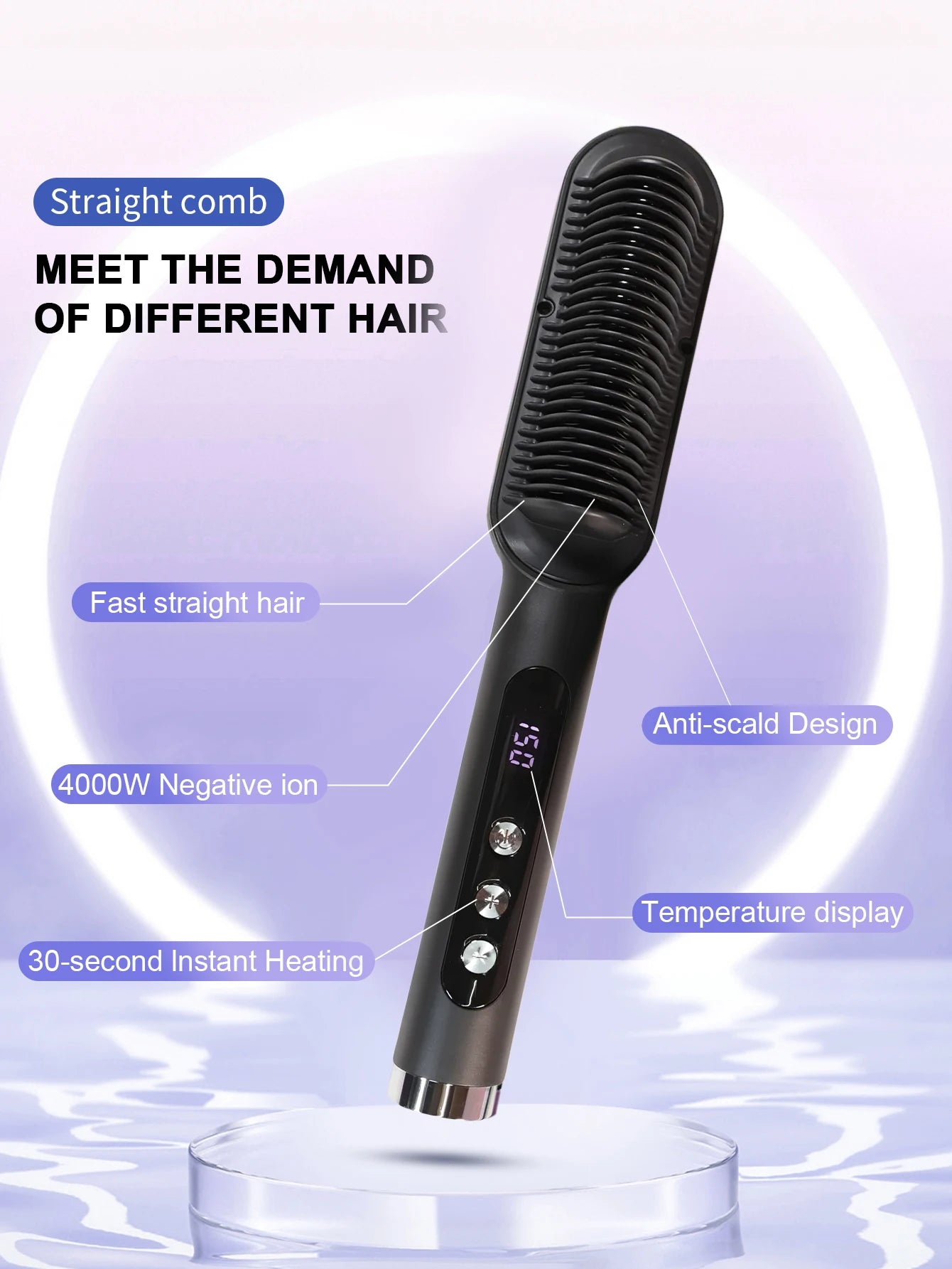 KSKIN Professional Hair Straightener 6 Gear Regulation 20 Million Negative Ion Brush Anti Scald Static Straightener Brush