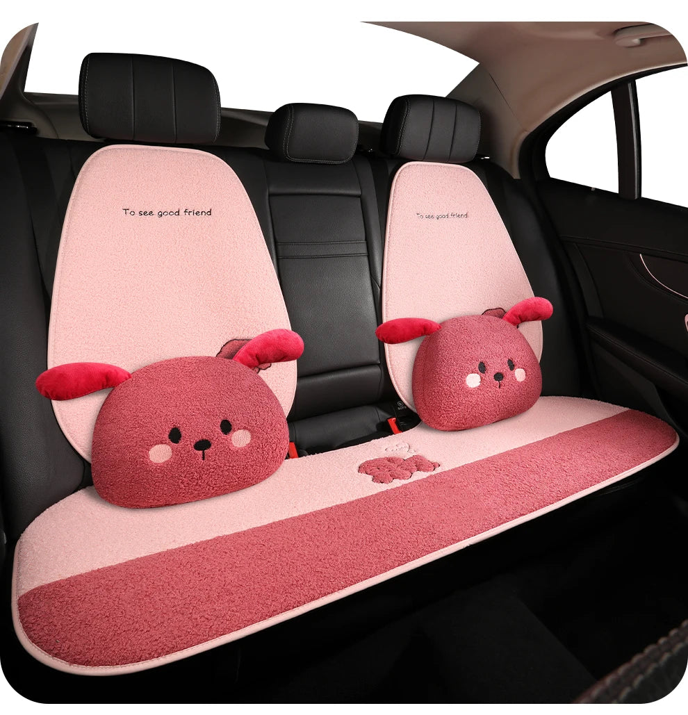 Funny Puppy Car Seat Cover 2025 New Autumn Fleece Fabric PU Leather Warm Comfortable Quick Installation Fits Most Cars