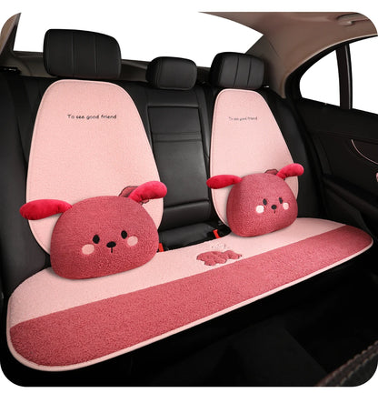 Funny Puppy Car Seat Cover 2025 New Autumn Fleece Fabric PU Leather Warm Comfortable Quick Installation Fits Most Cars
