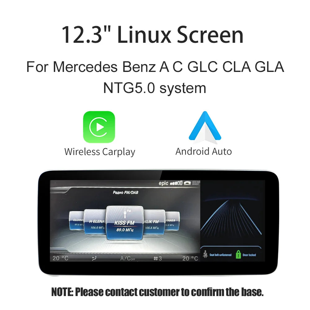 Wireless Carplay/Android Auto 12.3'' Touch screen Multimedia for Mercedes Benz NTG5.0 GLA CLA GLC W205 W176 C117 X156 W212 W167