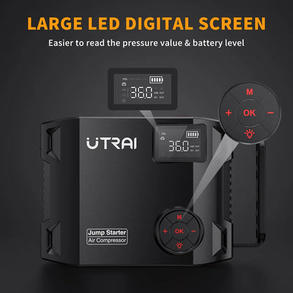 UTRAI Jump Starter 4 in 1 Pump Air Compressor 2000A  Power Bank 12V Digital Tire Inflator 150PSI Emergency Battery Boost
