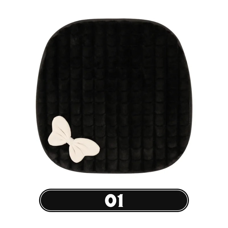 Bowknot Women's Car Seat Cover Winter Plush Warm Girl Cute Car Cushion Pink Bow Headrest Waist Car Interior Accessories