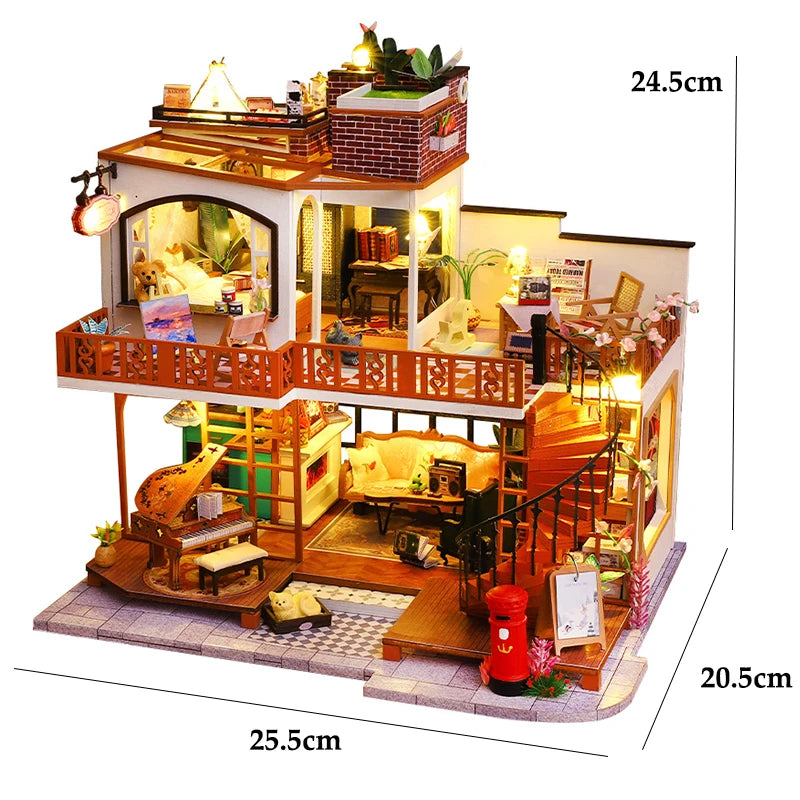 DIY Wooden Miniature Building Kits 3D Puzzles Castle Casa Doll Houses With Furniture Lights Dollhouses For Friends Birthday Gift