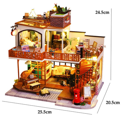 DIY 3D Puzzles Wooden Doll House Figurines Miniatures Bookend Assembled Houses Toys For Friends Birthday Gifts Home Decoration