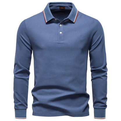 AIOPESON Men's Henley Neck Polo Shirt Cotton Solid Color Long Sleeve Autumn Winter Premium Luxury Mens Top
