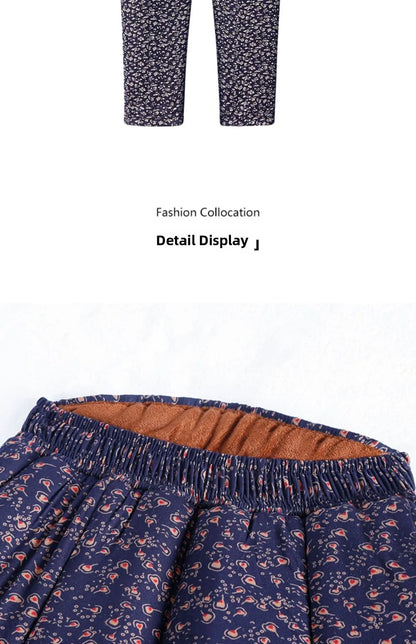 Thickened Camel down Women's Pants Autumn Winter Warm Long Trousers Fashionable Loose Fit Elderly Ladies Fashion Bamboo Leaf