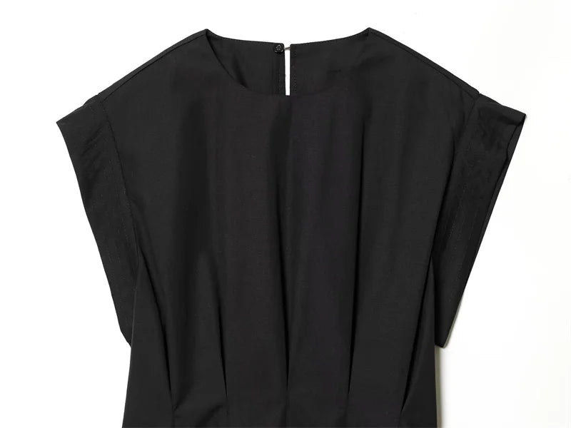 Women's Dress 2026 New Spring Summer Black Pleated Poplin Midi Dress for Women Fashion Stylish Female Dress