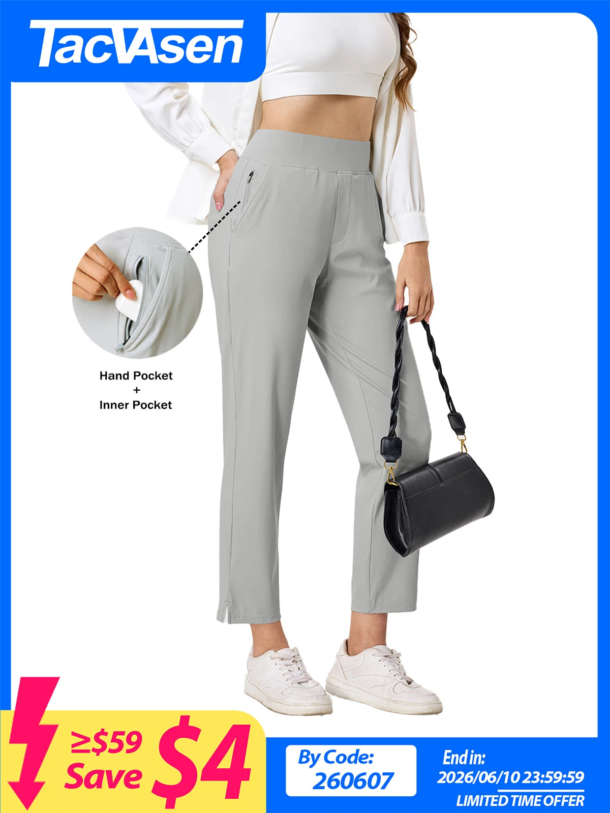 TACVASEN UPF 50+ Golf Pants Women's Lightweight Quick Dry Stretch Pants High Waisted Work Athletic Casual Pants 5 Pockets