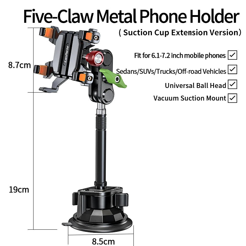 Apex Rush Car Phone Holders  360°Adjustable Metal Five-Claw Phone Clamp Military-Grade Strongest Suction Car Mount