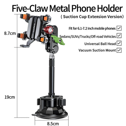 Apex Rush Car Phone Holders  360°Adjustable Metal Five-Claw Phone Clamp Military-Grade Strongest Suction Car Mount