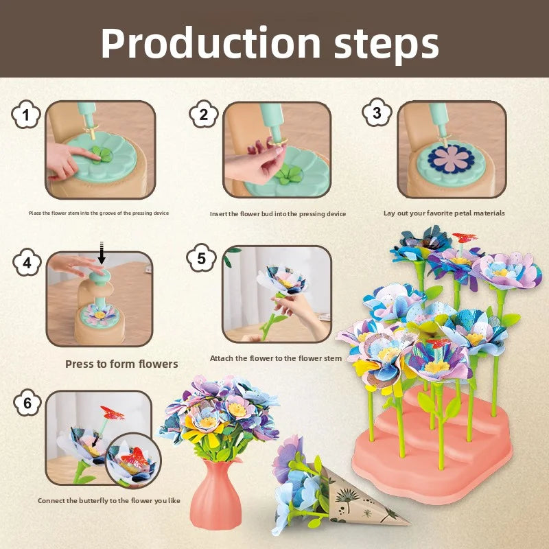Kids Flower Craft Kit with Press Machine Art Craft Toys for Children Gift