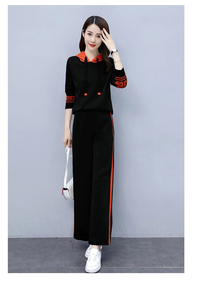 Fashionable Casual Sportswear Set Women's Hoodie And Wide Leg Pants Slimming Two Piece Suit Spring Autumn New Arrival