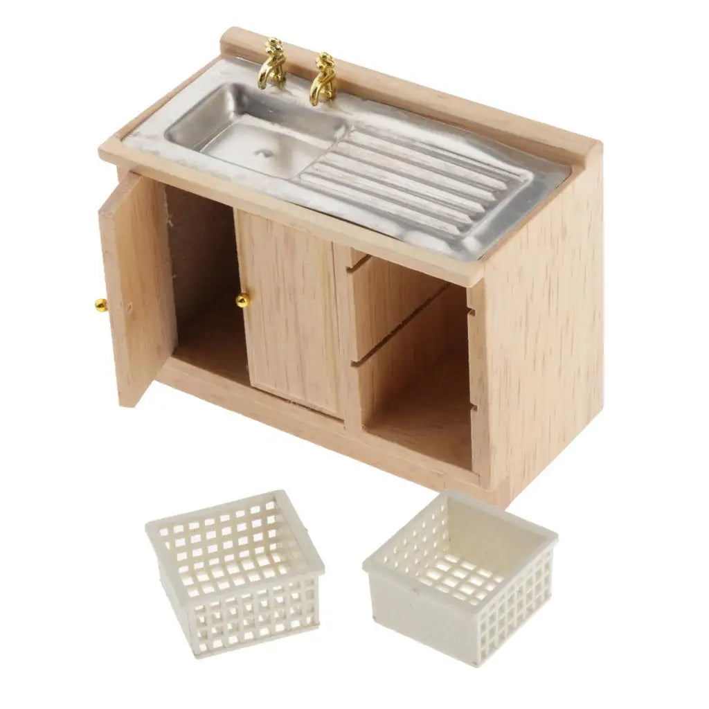 1:12 Dollhouse Mini Furniture Kitchen Cupboard Bathroom Wash Basin Cabinet Toys