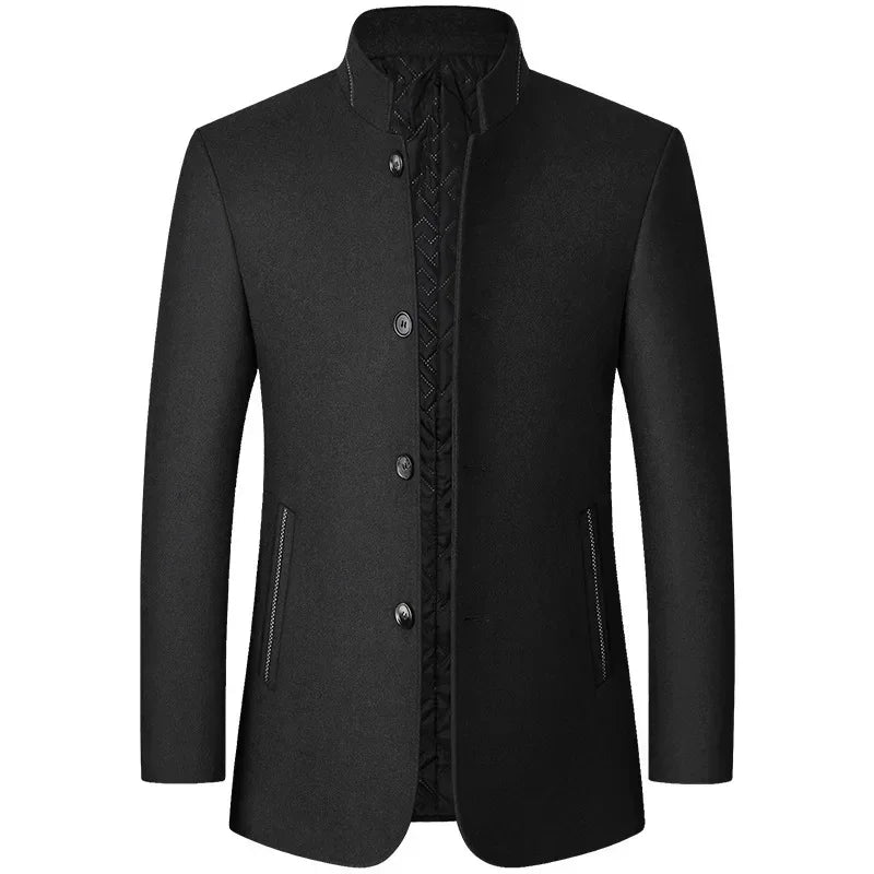 BROWON Brand Winter Coat Men Chinese Style Stand Collar Solid Coats for Men 2026 Autumn and Winter Business Casual Woolen Jacket
