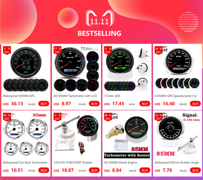 7 Color LED  30/60/80/120/200KMH 85MM GPS Speedometer Gauge with GPS Antenna For Motorcycle Boat Car Truck Speed Gauge 9-32V