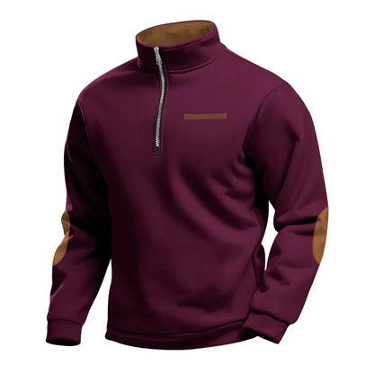 Men's Casual Sweatshirt American Style Autumn Winter Fleece Half-Zip Stand Collar Patchwork Color Block Henry Sweatshirt for Men