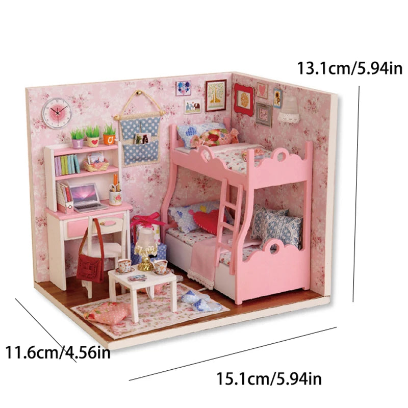 Zuuton Sweet Pink Villa DIY Miniature Doll House Kit with LED Light 3D Wooden Puzzle Building Kit with Furniture Gift Dollhouse
