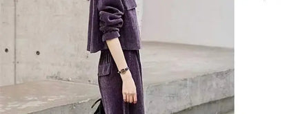 Fashionable Corduroy Set Women's Autumn Winter New Style Elegant Lady Fragrance Wind Coat Wide Leg Pants Two Piece Suit