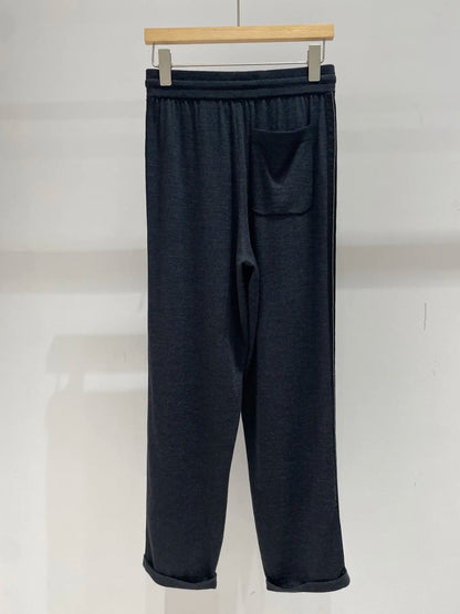 2026 Summer Women's Wool Crew Neck Knit Sweater Short Sleeve Slim Fit Pants Knit Set